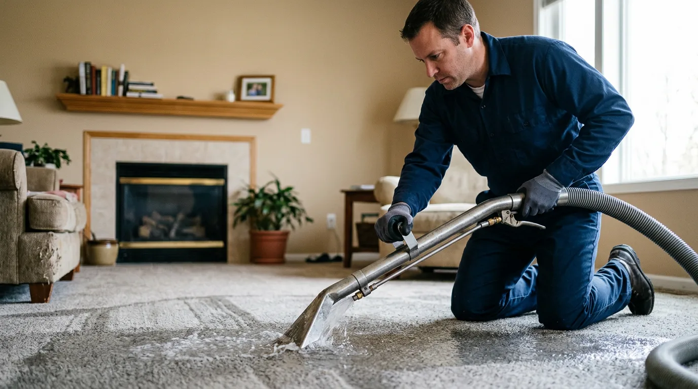 Water damage restoration technician working near Macksville, KS